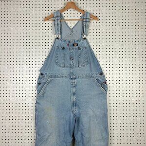 Dickies Bib Overalls 38x30 Carpenter Farmer Jeans Blue Denim Work Light Wash Y2K
